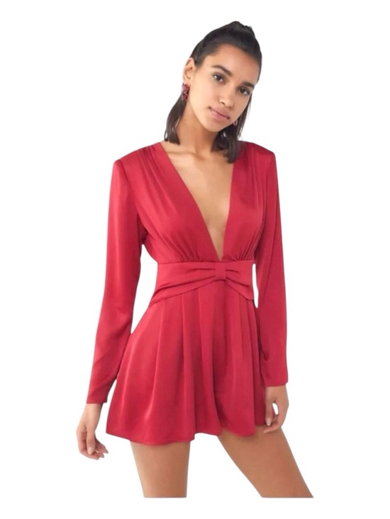 Astr Pants - ASTR THE LABEL Friday Plunging Red Romper, Size XS.